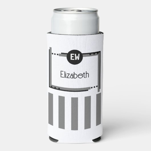 黒とグレーの追加イニシャル名ストライプ名 スリム缶クーラー (Seltzer裏面)