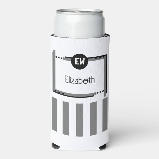 黒とグレーの追加イニシャル名ストライプ名 スリム缶クーラー (Seltzer正面)