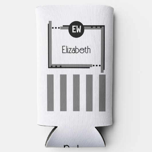 黒とグレーの追加イニシャル名ストライプ名 スリム缶クーラー (正面)