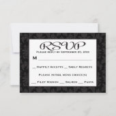 黒とグレーのRSVPダマスクフローラ結婚/ パーティー 出欠カード (正面)