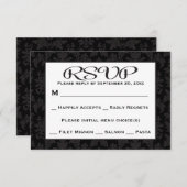 黒とグレーのRSVPダマスクフローラ結婚/ パーティー 出欠カード (正面/裏面)