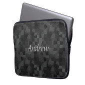 黒とグレーモダンの抽象芸術ジオメトリ ラップトップスリーブ (正面左)