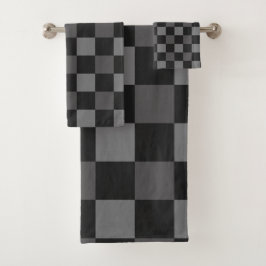 黒とグレー市松模様にの正方形 バスタオルセット