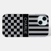 黒とグレー市松模様ストライプ オーダーメイド Case-Mate iPhoneケース (裏面 (横))