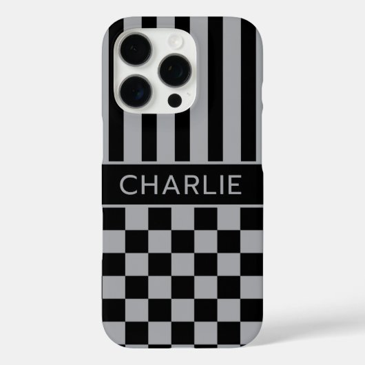 黒とグレー市松模様ストライプ オーダーメイド Case-Mate iPhoneケース (裏面)