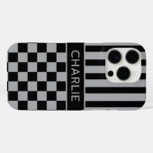 黒とグレー市松模様ストライプ オーダーメイド Case-Mate iPhoneケース (裏面 (横))