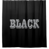 黒とグレー文字の黒無地の色 シャワーカーテン (正面)