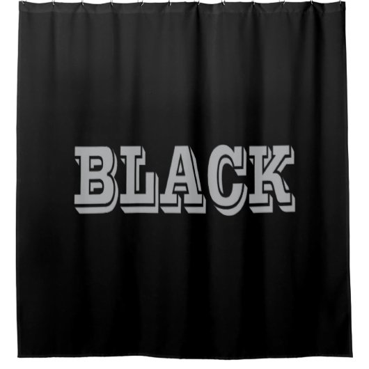 黒とグレー文字の黒無地の色 シャワーカーテン (正面)