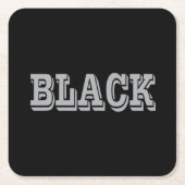 黒とグレー文字の黒無地の色 スクエアペーパーコースター (正面)