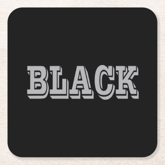 黒とグレー文字の黒無地の色 スクエアペーパーコースター (正面)