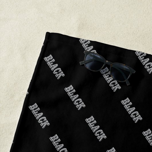 黒とグレー文字の黒無地の色 ビーチタオル (インサイチュ)