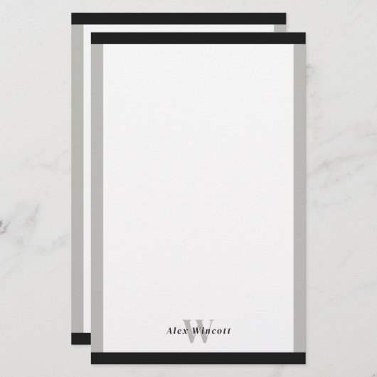 黒とグレー縁どモノグラムの 便箋 (正面/裏面)