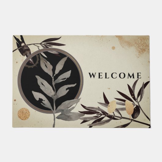 黒とグレー芸術的の水色 |ようこそカスタムへ ドアマット (正面)