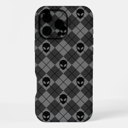 黒とグレー エイリアン アーガイル柄 iPhoneケース (裏面)