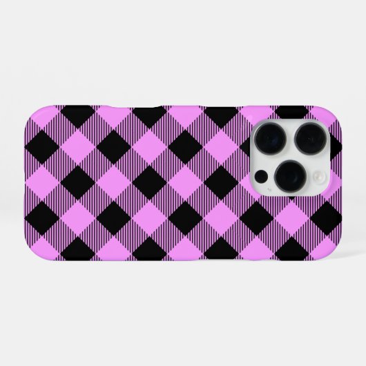 黒とコーラルのチェック柄 iPhoneケース (裏面横)