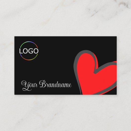 黒とゴージャスな赤いハートとロゴモダンかわいい 名刺 (正面)