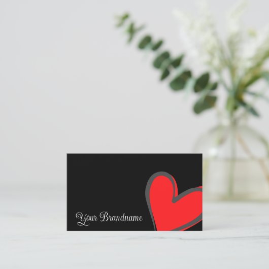 黒とゴージャスな赤いハートモダンカワイイ 名刺 (スタンド正面)