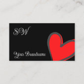 黒とゴージャスな赤いハート、モノグラムかわいい 名刺 (正面)