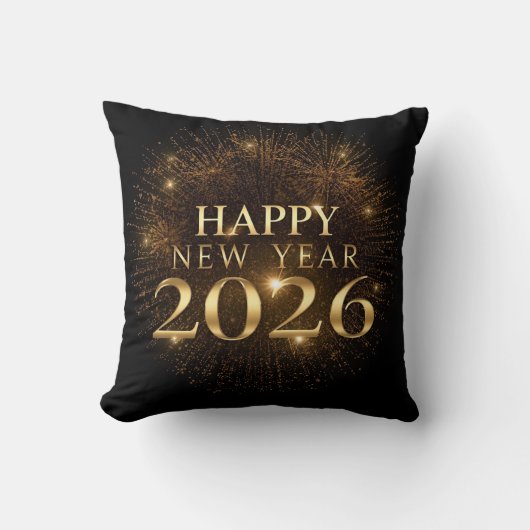 黒とゴールドの紙吹雪 新年 ピロー 2026 (正面)