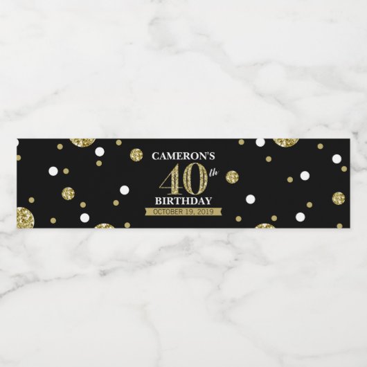 黒とゴールドの輝きコンフェッティ誕生日ラップ ペットボトルラベル (シングルラベル)