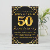 黒とゴールドの50周年記念パーティー招待状 招待状 (スタンド正面)