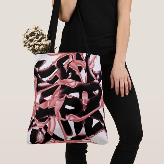 黒とサーモンのスクラップまたは白のテープを破壊 トートバッグ (クローズアップ)