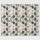 黒とシェルピンクの花 ラッピングペーパー (フラット)
