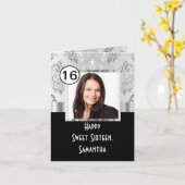 黒とシバーのダマスクsweet sixteen カード (黄色い花)