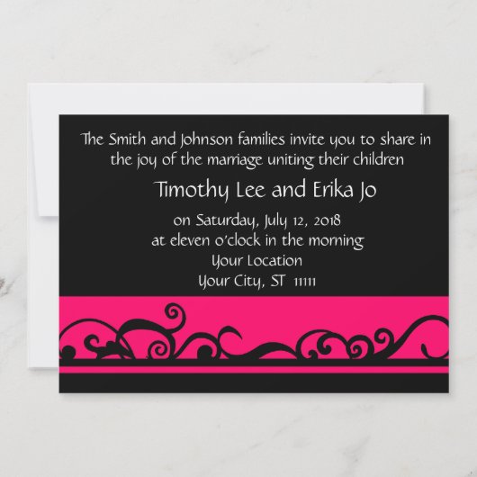 黒とシンプルピンクの結婚式招待状 招待状 (裏面)