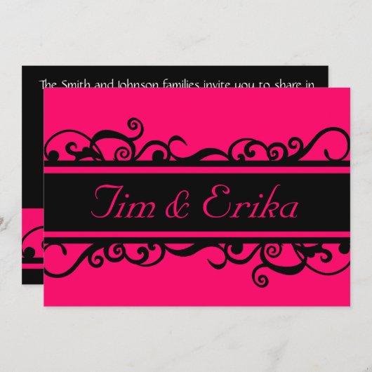 黒とシンプルピンクの結婚式招待状 招待状 (正面/裏面)