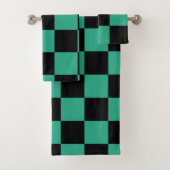 黒とジャングルの緑のパタ市松模様にーン バスタオルセット (インサイチュ)