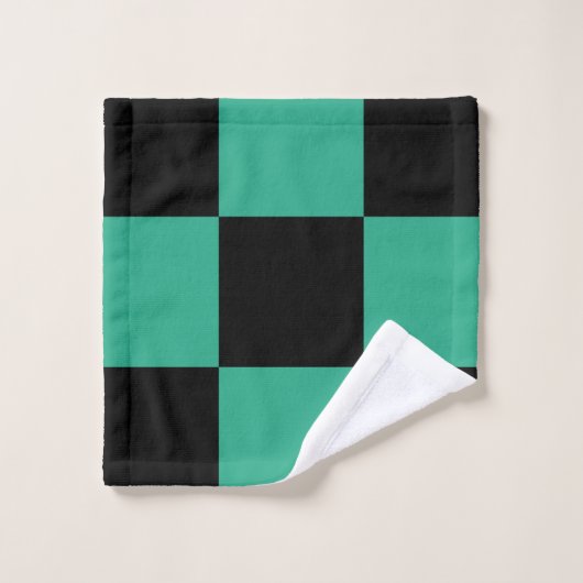 黒とジャングルの緑のパタ市松模様にーン バスタオルセット (ウォッシュタオル)