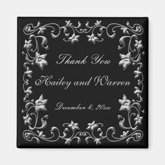 黒とスズの花のウェディング フェイバー マグネット (正面)