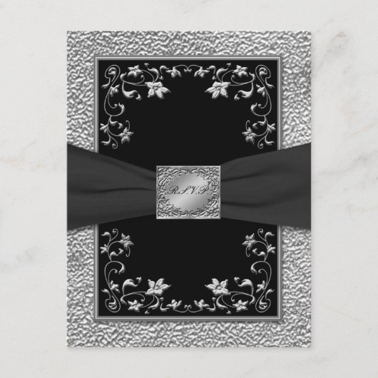 黒とスズの花模様の返信カード 出欠カード (正面)