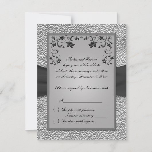 黒とスズの花模様の返信カード 出欠カード (裏面)