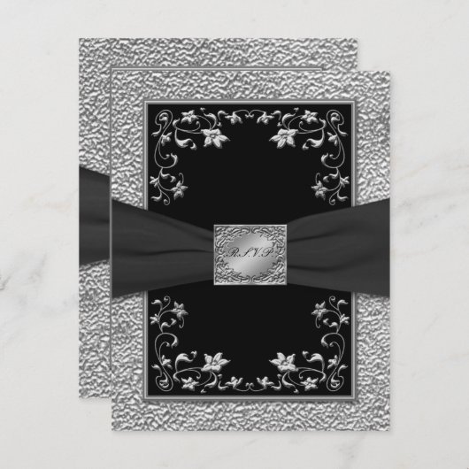 黒とスズの花模様の返信カード 出欠カード (正面/裏面)
