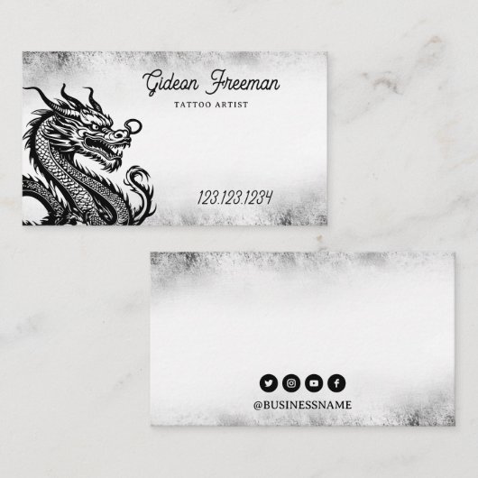 黒とスタイリッシュ白のドラゴン神秘的なタトゥー 名刺 (正面/裏面)