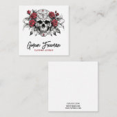 黒とスタイリッシュ白のバラスカルタトゥーアーティスト スクエア名刺 (正面/裏面)