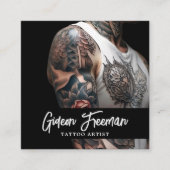 黒とスタイリッシュ白の入れ墨の腕タトゥーアーティスト スクエア名刺 (正面)