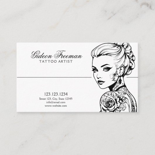 黒とスタイリッシュ白の入れ墨レディータトゥーアーティスト 名刺 (正面)