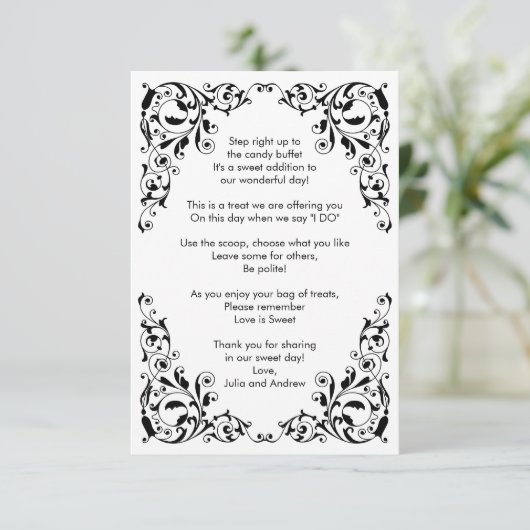 黒とスタイリッシュ白の渦巻きキャンディビュッフェ サンキューカード (スタンド正面)