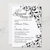 黒とスタイリッシュ白の渦巻きリハーサルディナー 招待状 (正面)
