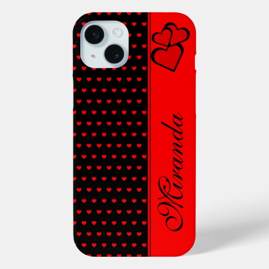 黒とスタイリッシュ赤いハートのパターン名テンプレート Case-Mate iPhoneケース (裏面)