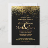 黒とスタイリッシュ金ゴールドスノーフレークリハーサルディナー 招待状 (正面)