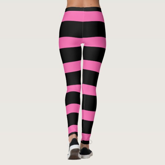 黒とストライプのバブルグムピンクのかわいい柄 レギンス (裏面)