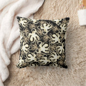 黒とセピアの繰り返しモチーフ |タコ模様 クッション (ブランケット)