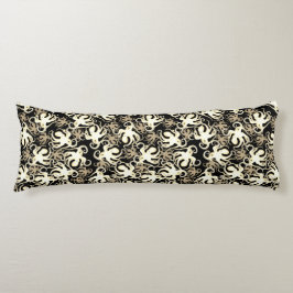 黒とセピアの繰り返しモチーフ |タコ模様 ボディピロー