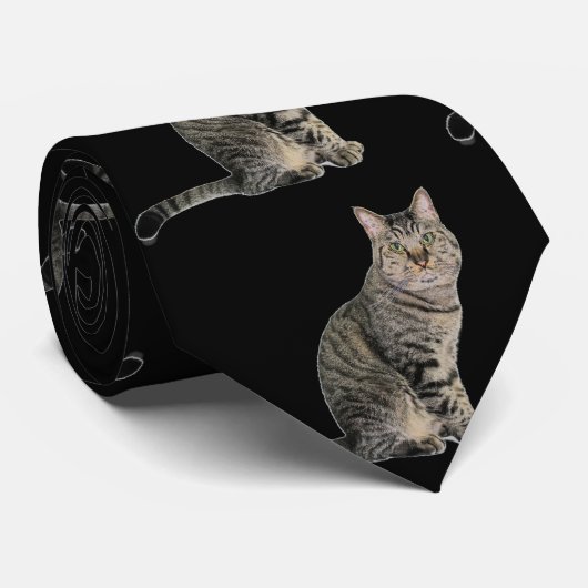 黒とタビーの猫ネクタイ ネクタイ (ロール)