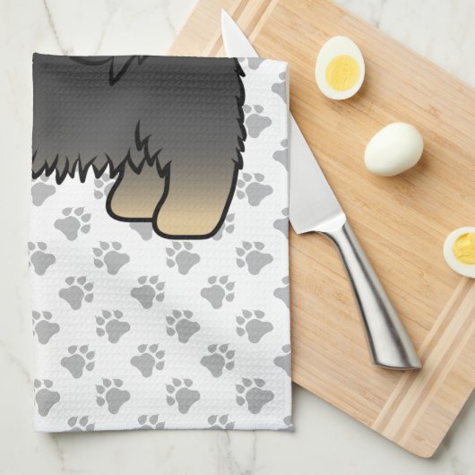 黒とタンのかわいい漫画の犬 キッチンタオル (四つ折り)