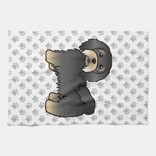 黒とタンのかわいい漫画の犬 キッチンタオル (横)
